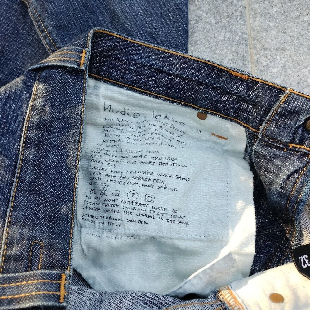 Nudie Mens Jeans Blue Denim Slim Jim Straight Leg Cotton Made in Italy Size 31 - Picture 9 of 14